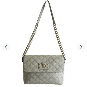 Marc Jacobs light gray leather quilted flap bag